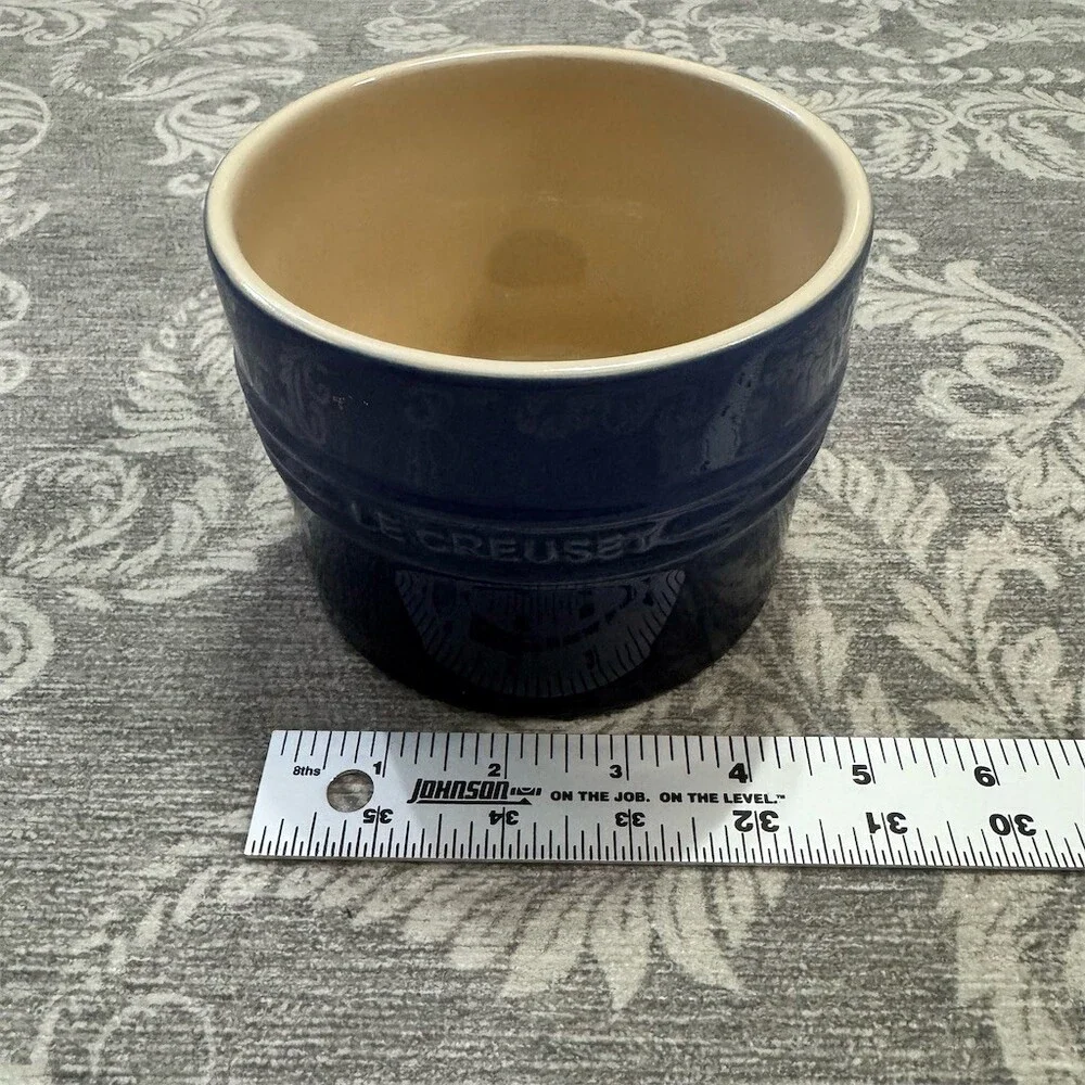 Le Creuset Utensil Crock Holder Cobalt Blue Ribbed Drain Hole Embossed